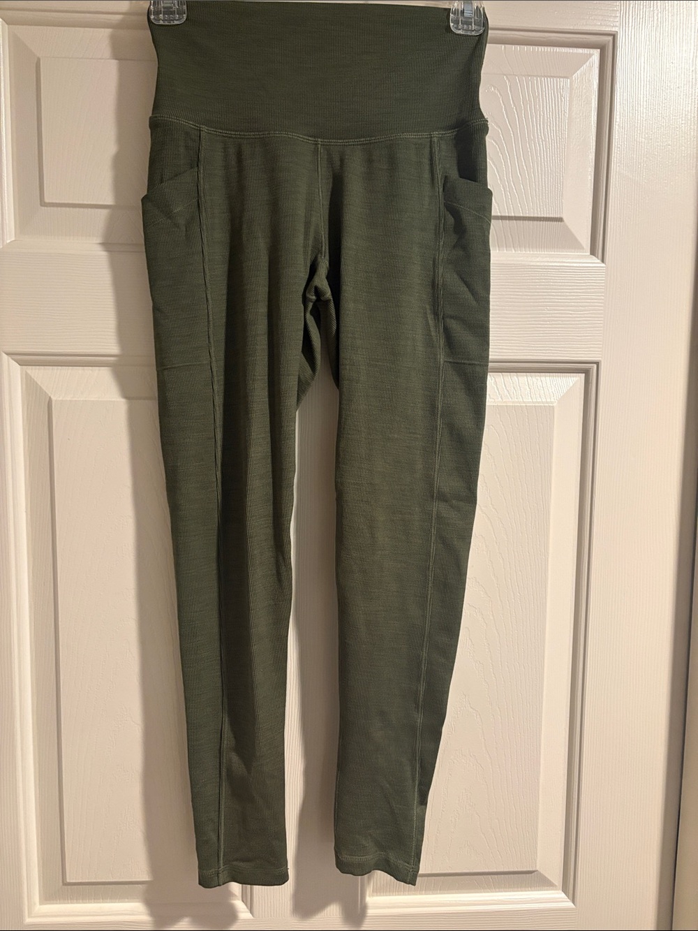 Prana Olive Ribbed Active Legging with Metal Logo